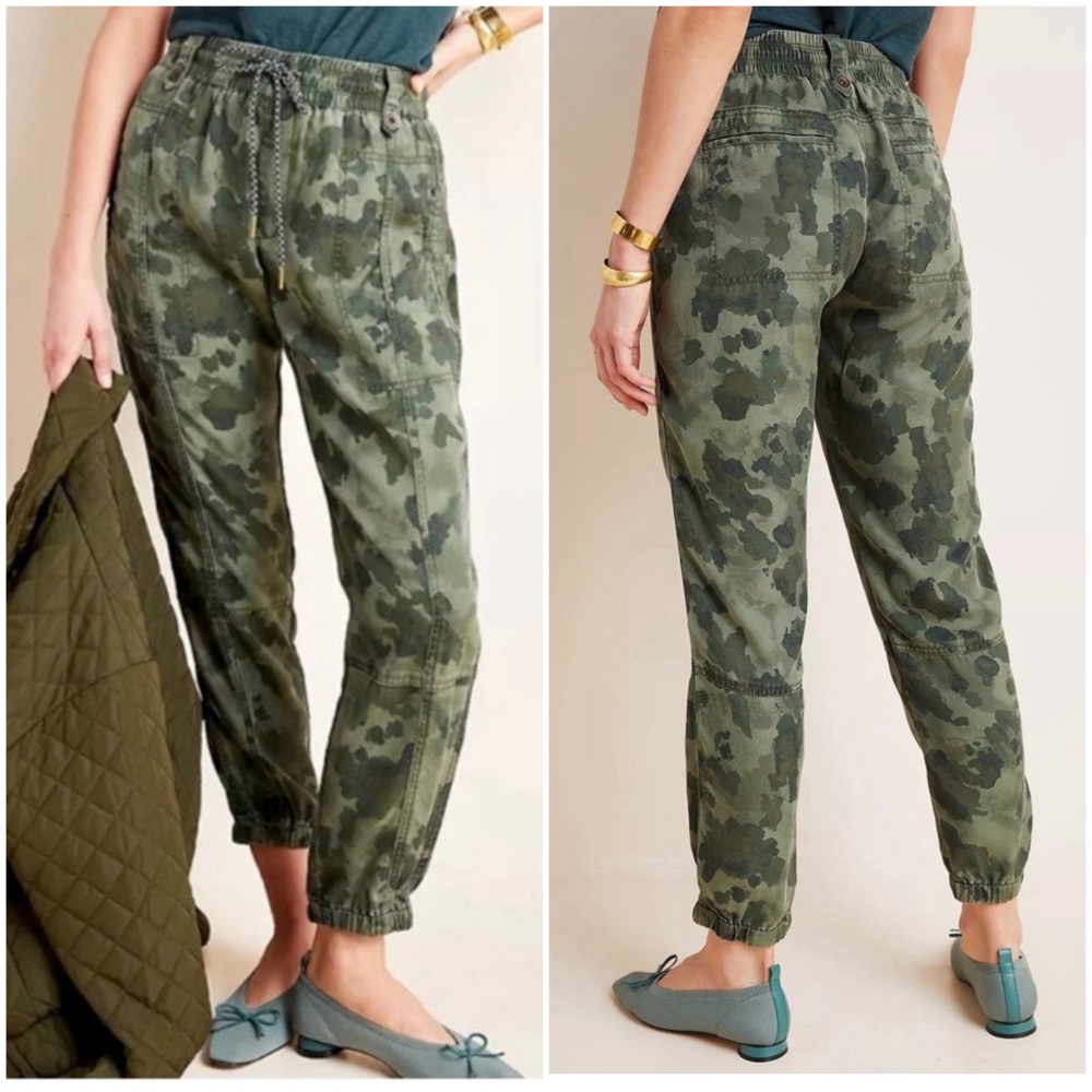 BY ANTHROPOLOGIE Women’s Size S Green Camo‎ Leda Pull-On Utility Jogger Pants